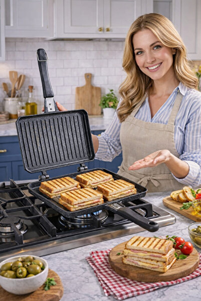 BERMİRA Home Collection Granit Döküm Ocak Üstü El Tost Makinesi