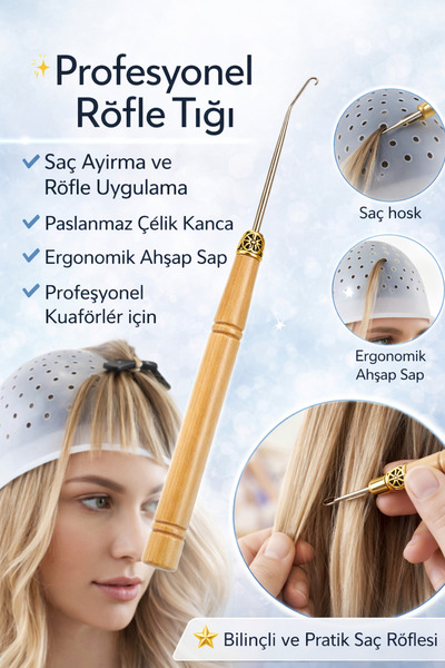 PİRAYE AKSESUAR Profesyonel Röfle Bonesi İçin Tahta Saplı Tığ