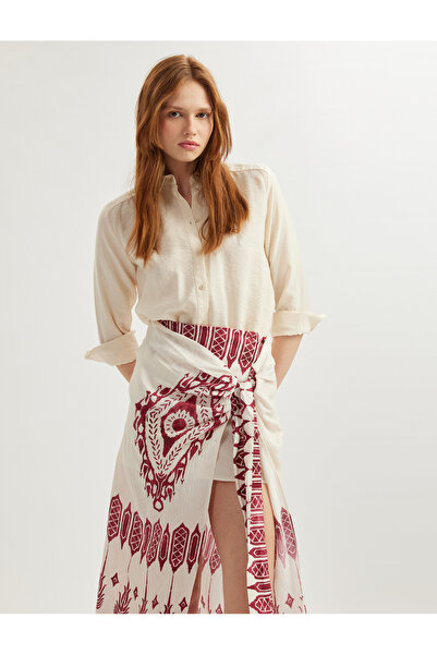 Koton Bağlama Detaylı Viskon Etnik Desenli Midi Kruvaze Sarong Etek