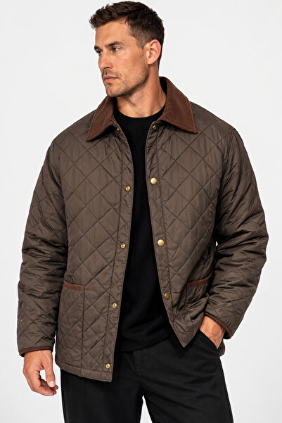 İLKCET MODA Sa baklava šarom Sa detaljem na okovratniku Smeđa muška jakna