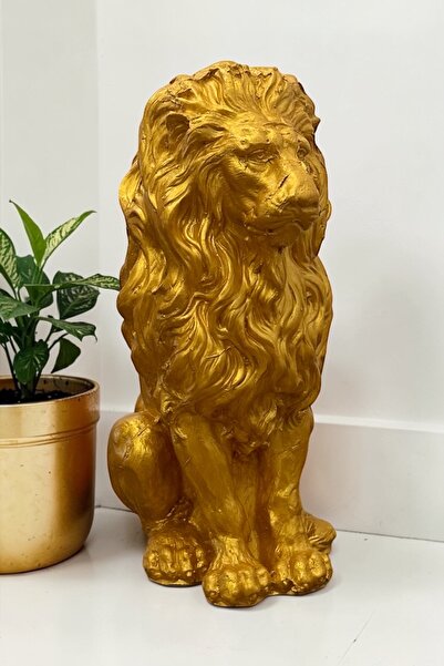 libre design DEKORATİF 53cm BÜYÜK BOY GOLD ALTIN ASLAN HEYKELİ EV BALKON BAHÇ...