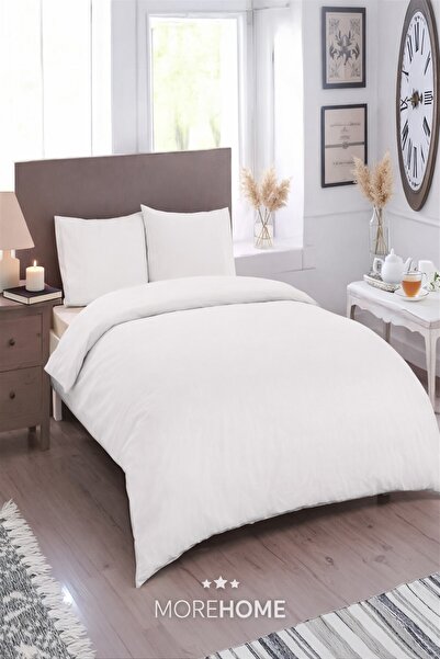 MORE HOME غطاء لحاف فردي + غطاء وسادة (بدون ملاءة) أبيض