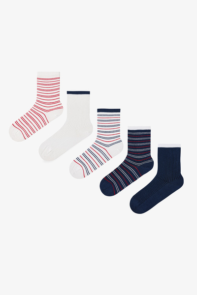 Penti Navy - Beyaz Marine Stripe 5'li Soket Çorap