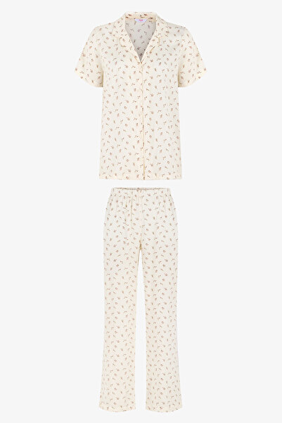 Penti Multicolored White Bouquet Shirt Pants Pajama Set