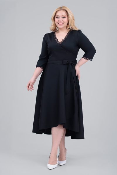 MAG FASHİON Plus Size Evening Dress, Ruffled Collar, Asymmetrical Cut, Short ...