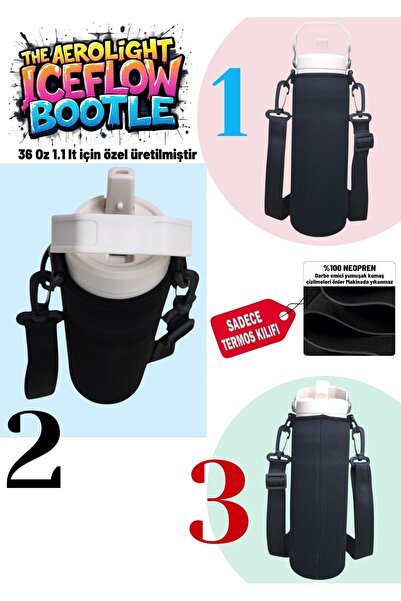 MELA 1.06 lt aerolight Iceflow BOTTLE 36 Oz neopren termos kılıfı ve Omuz Askısı