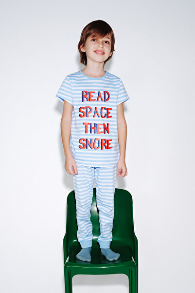 Penti Светлосин памучен комплект от 2 части с райета за момчета