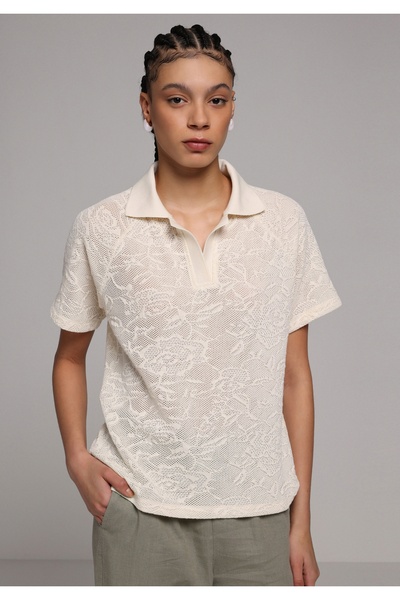 Colin's Regular Fit Polo Yaka Jacquard Women's Ecru Short Sleeve T-Shirt