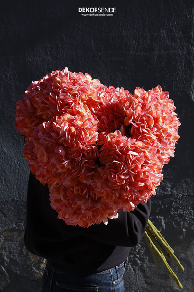 Dekorsende Yapay Ortanca Islak Dokulu Tek Dal Turuncu 102 cm