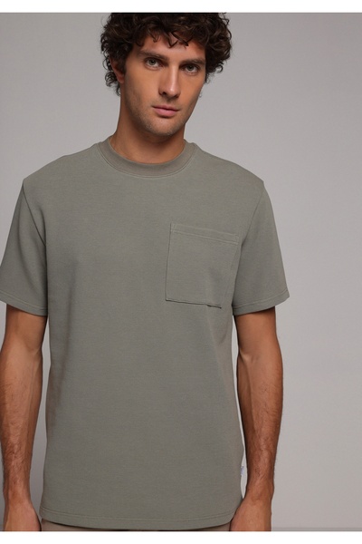 Colin's Tricou verde cu mânecă scurtă pentru bărbați, cu gât rotund, cu potri...