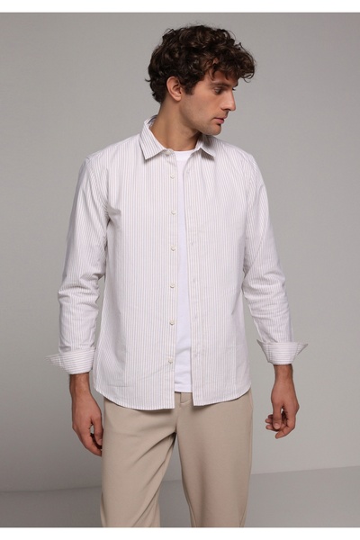 Colin's Ανδρικό μπεζ μακρυμάνικο πουκάμισο με κανονική εφαρμογή