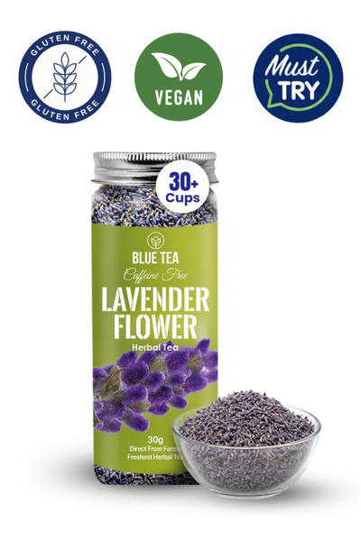 BLUE TEA Lavender Herbal Tea, Calming, Caffeine-Free, Flower-Based, 30g (30 C...