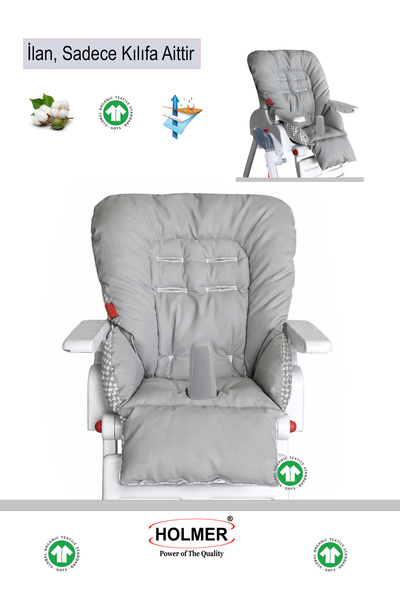 Holmer Leke Tutmaz Organik Mama Sandalyesi Minderi & Kılıfı Max-M Gri