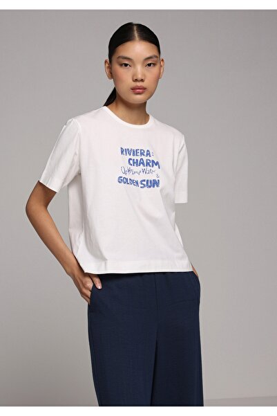 Colin's Regular Fit Round Neck Embroidered Women's White Short Sleeve T-Shirt