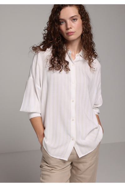 Colin's Cămașă Fashion Fit cu guler jacquard pentru femei, ecru, cu mânecă lungă