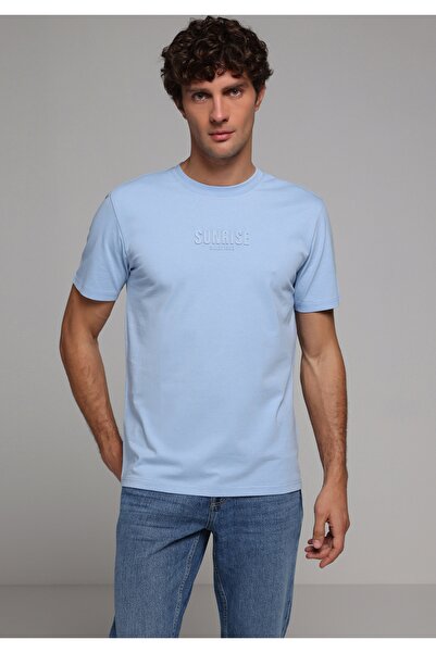 Colin's Tricou albastru cu mânecă scurtă pentru bărbați, cu gât rotund, cu po...