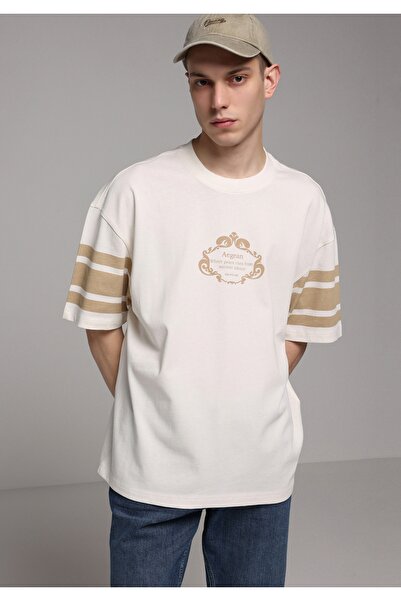 Colin's Oversized Fit Round Neck Plain Men's Ecru Short Sleeve T-Shirt