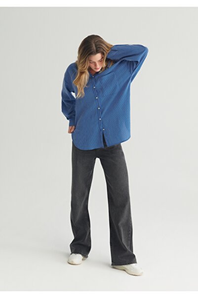 Colin's Fashion Fit Shirt Neck Striped Women's Blue Long Sleeve Shirt