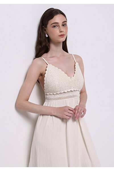 Colin's Regular Fit Pamuklu Kadın Ekru Elbise