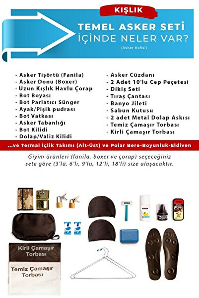 KORDAK 18'li Kışlık Temel Acemi Bedelli Asker Seti - Askeri Termal İçlik Takımı - Bere Boyunluk Eldiven