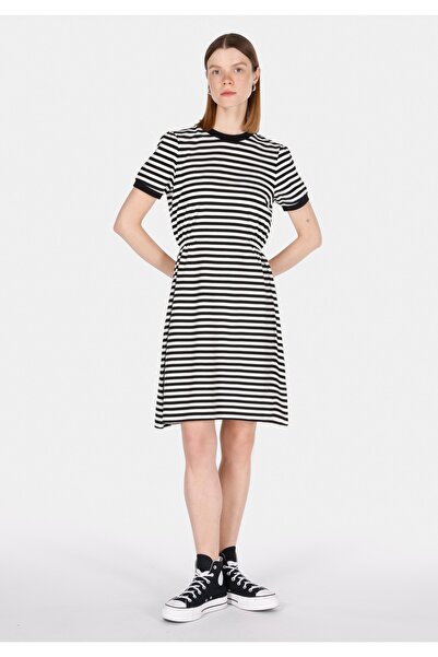 Colin's Rochie neagră cu mânecă scurtă pentru femei, cu dungi, cu croiala nor...