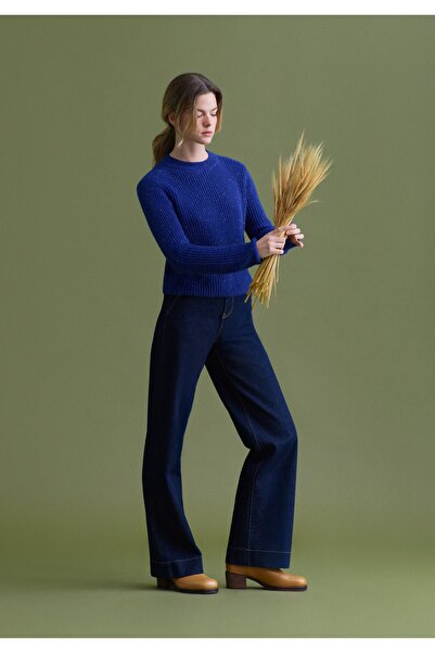 Colin's Pulover albastru pentru femei, cu gât rotund, cu croiala normală