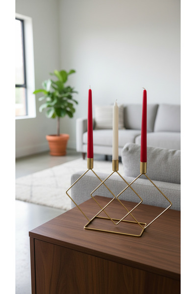 365GUNSERİSONU Dekoratif Gold Paslanmaz Kaplama Geometrik Desenli Ayaklı 3lü ...
