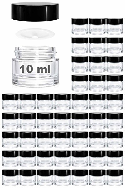 Afracam 10 ml Cam Kavanoz Şeffaf 10 cc Mini Krem Kavanozu Siyah Kapaklı Lip B...