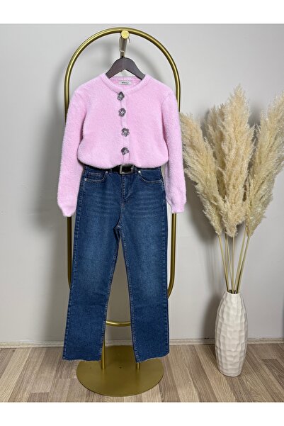 Vizon Collection Pembe Çiçek Düğme Detaylı Hırka