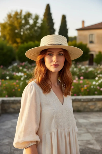 Bay Şapkacı قبعة شاطئ نسائية عصرية مزينة بشريط لامع 3855