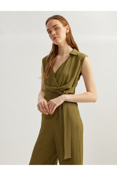 Koton Kruvaze Yaka Bağlama Detaylı Kolsuz Geniş Paça Tulum Bürümcük