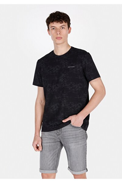 Colin's تي شيرت رجالي أسود بأكمام قصيرة وياقة مستديرة وقصة عادية