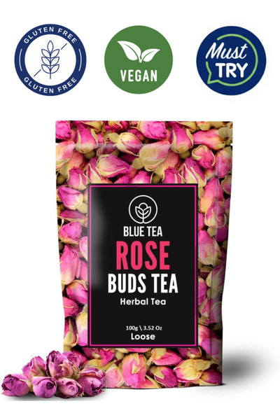BLUE TEA Rose Buds Herbal Tea, Loose Leaf, Rich in Vitamin C, Vegan, 3.52 Oz
