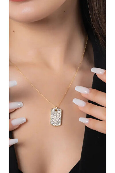 YCL JEWELLERY Taşlı Plaka Gümüş Kolye