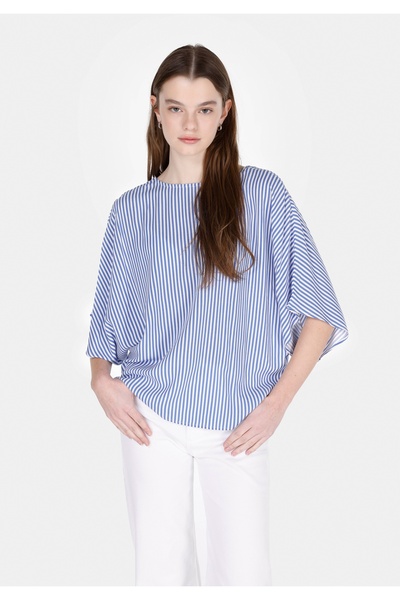 Colin's قميص نسائي أزرق بأكمام قصيرة وياقة على شكل حرف V