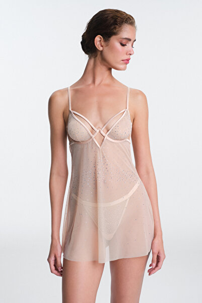 Penti Beige Sandy Stone Detailed Unpadded Underwire-Free Babydoll