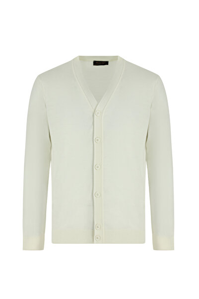 Abdullah Kiğılı V-Neck Buttoned Embroidered Wool Knitwear Cardigan