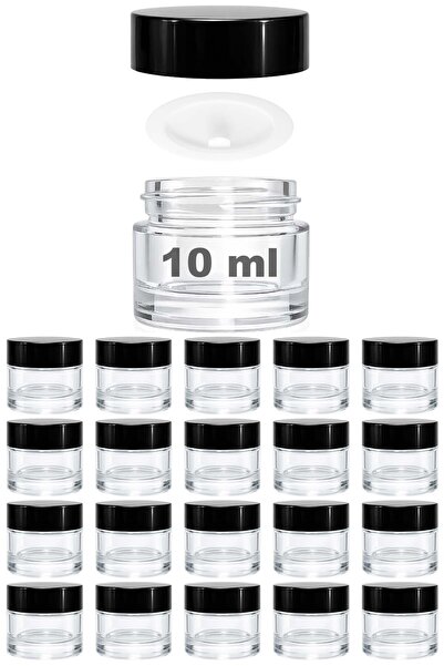 Afracam 10 ml Cam Kavanoz Şeffaf 10 cc Mini Krem Kavanozu Siyah Kapaklı Lip B...