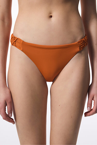 Penti Partea de jos de bikini cu detaliu macrame portocaliu