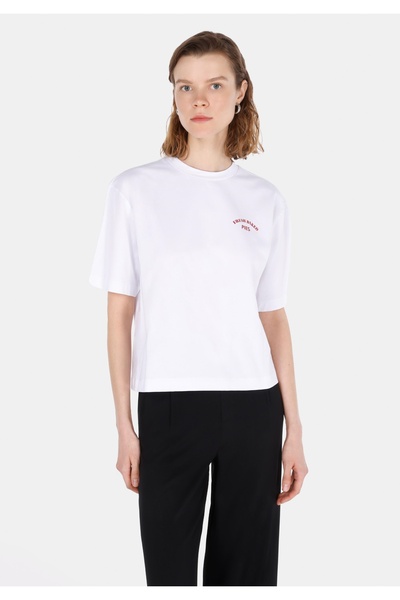 Colin's Tricou alb cu mânecă scurtă pentru femei, cu decolteu rotund, cu croi...