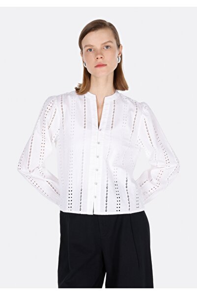 Colin's Cămașă albă cu mânecă lungă pentru femei, cu guler de judecător, cu c...