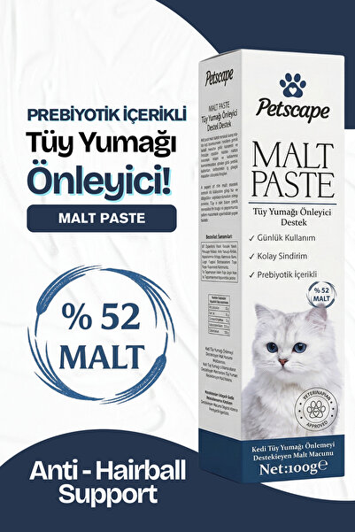 Petscape Kedi Malt Macunu – Tüy Yumağı Önleyici – Sindirim Desteği – 100g