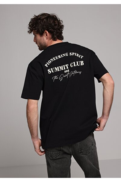 Colin's Tricou negru cu mânecă scurtă pentru bărbați, cu gât rotund, cu potri...