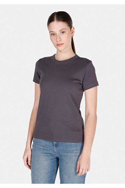 Colin's Tricou cu mânecă scurtă antracit pentru femei, cu gât rotund, slim fit