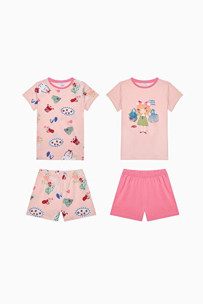 Penti Set de pijamale din bumbac local multicolor pentru fete, 2 piese