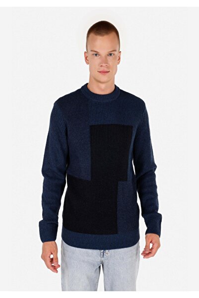 Colin's Regular Fit Stand Collar Men's Navy Blue Sweater