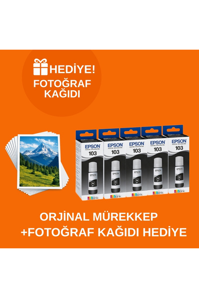 EPSON 103 Ecotank L3150 Orjinal 5'li Siyah Mürekkep 14u522
