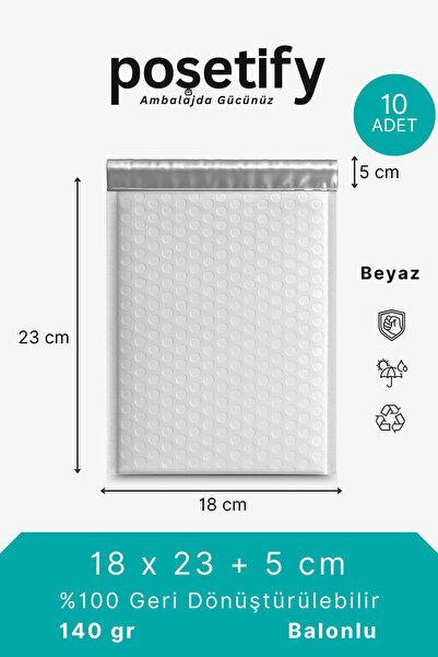 POŞETİFY Balonlu Kargo Poşeti 18x23x5 cm | 10 Adet | Beyaz | Balonlu Naylon T...