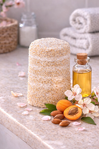 Lavandula Kendinden sabunlu, %100 doğal kayısı çekirdeği yağlı kabak lifi