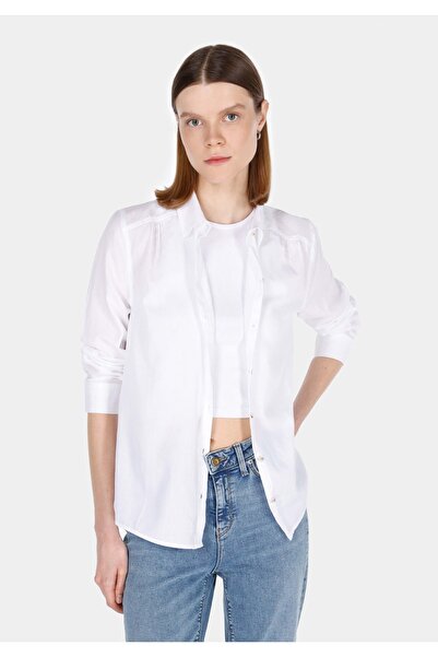 Colin's Regular Fit Shirt Neck Düz Kadın Beyaz Uzun Kol Gömlek